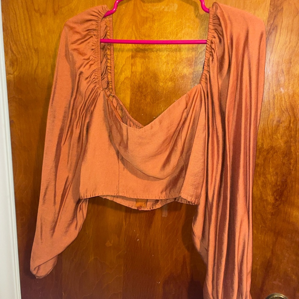Forever 21 Burnt Orange Crop Top with Long Sleeves